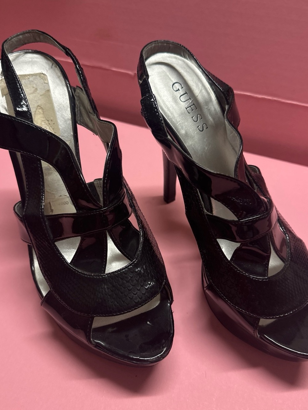 GUESS Black Patent Cutout Peep-Toe High Heels